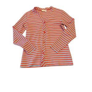 JCPenney Fashions Womens Striped Long Sleeve Top Medium Red/White/Blue